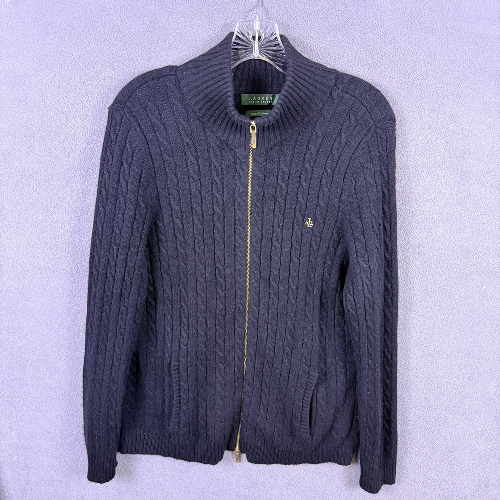 Lauren Ralph Lauren Cashmere Cable Knit Zip Cardigan Womens 1X Academia READ